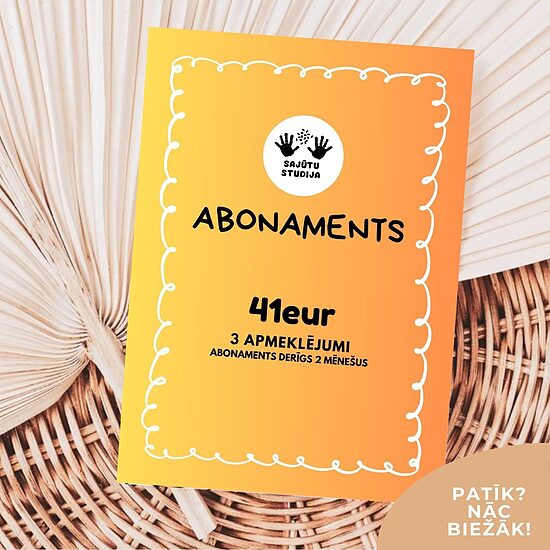 3 reižu ABONAMENTS rotaļu telpai ''Sajūtu studija''